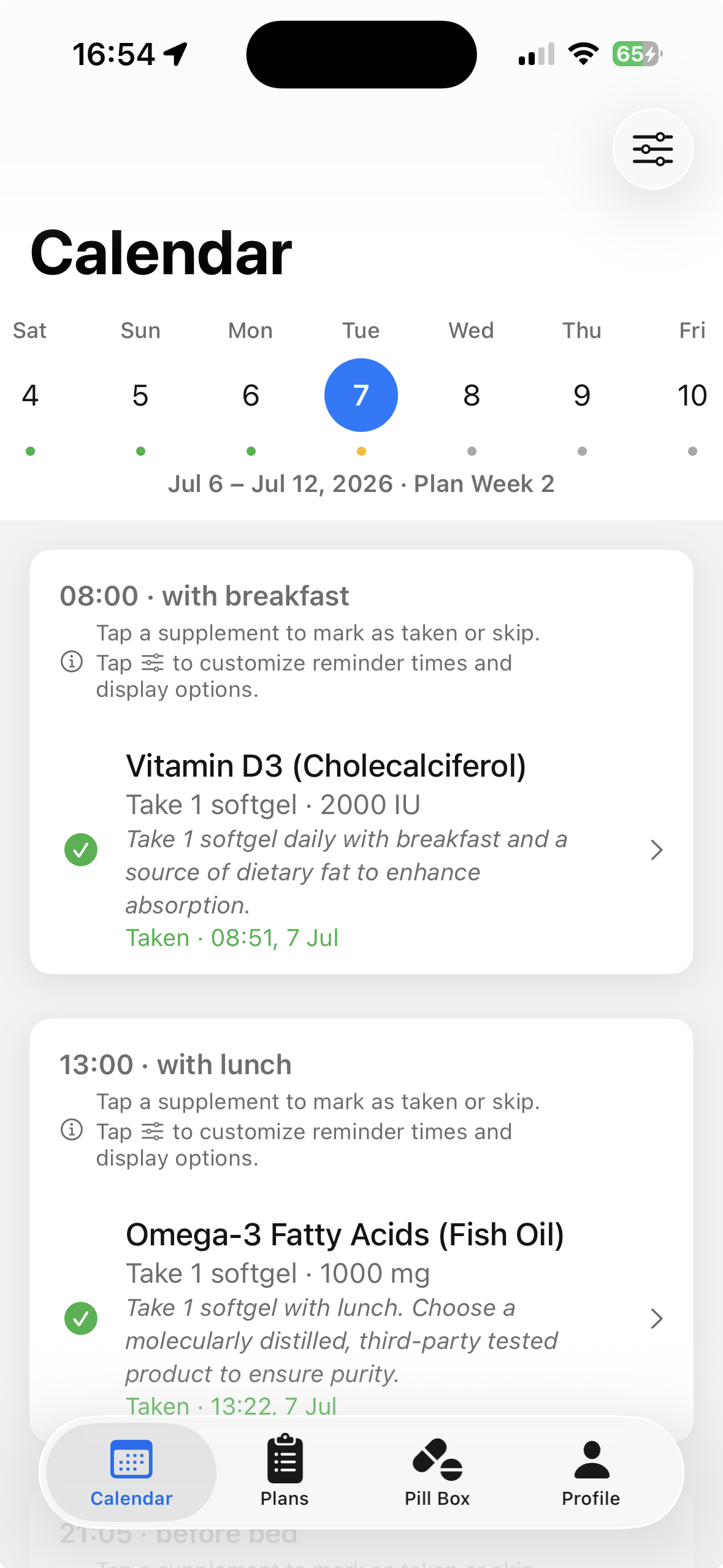 Vitamins app — daily supplement calendar