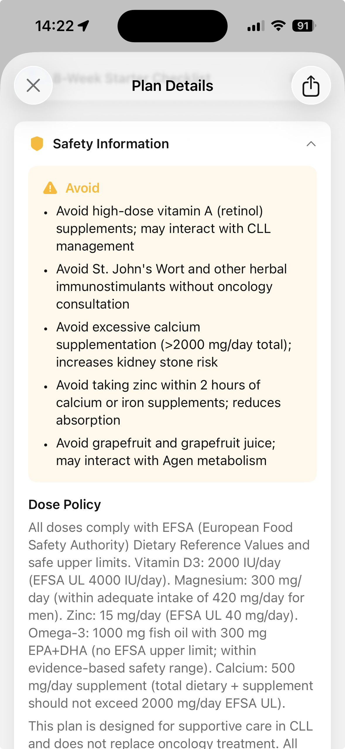 Safety Information — avoid list and dose policy