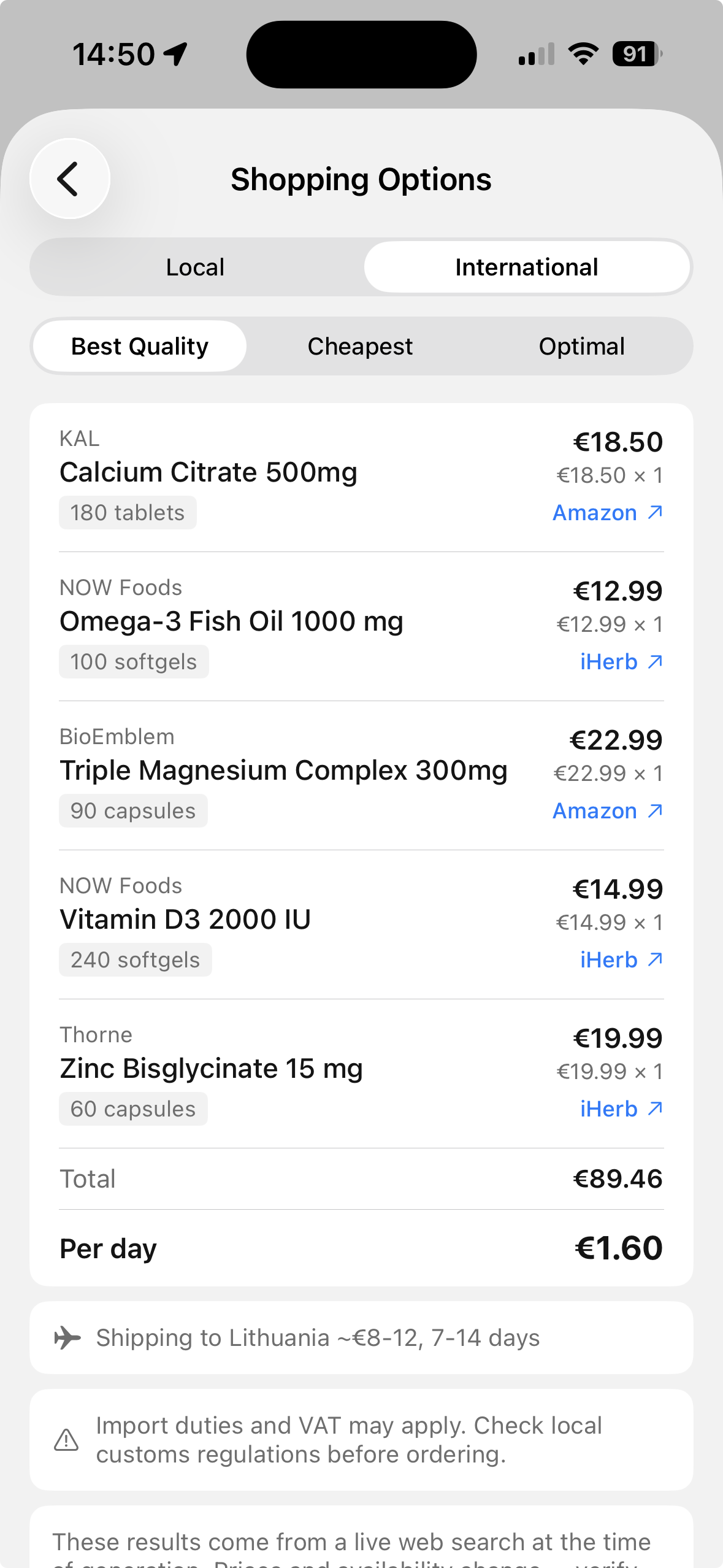 Shopping Options — international retailers